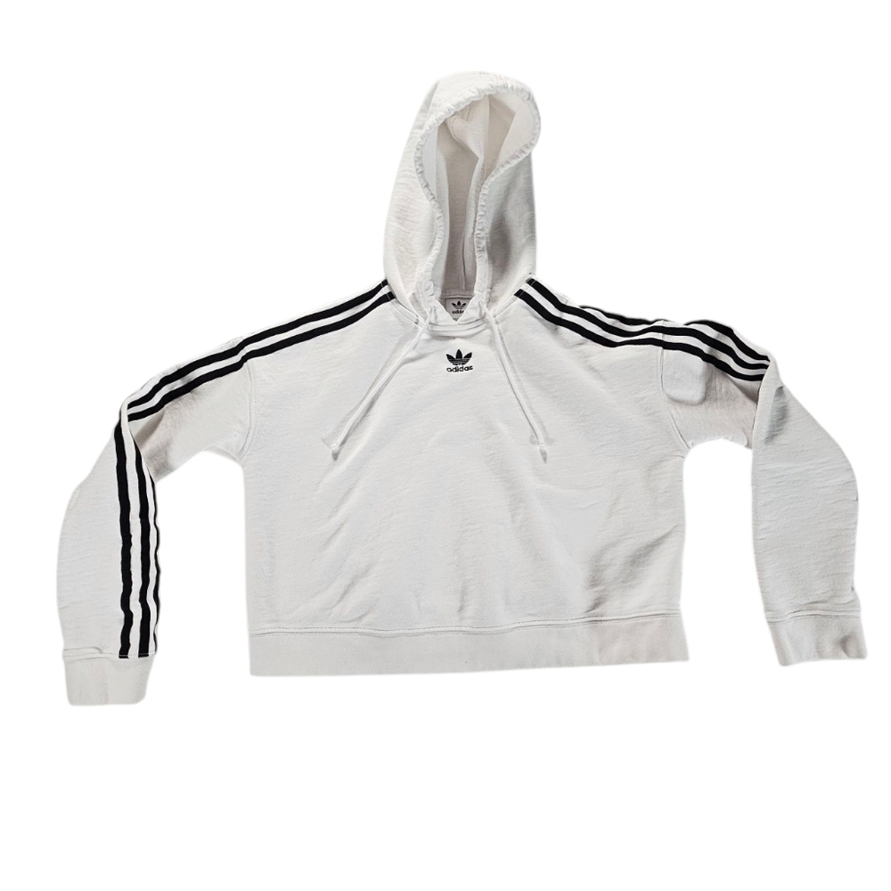 Adidas Essentials 3-Stripes French Terry Crop Hoodie with Black Stripes Size XS
